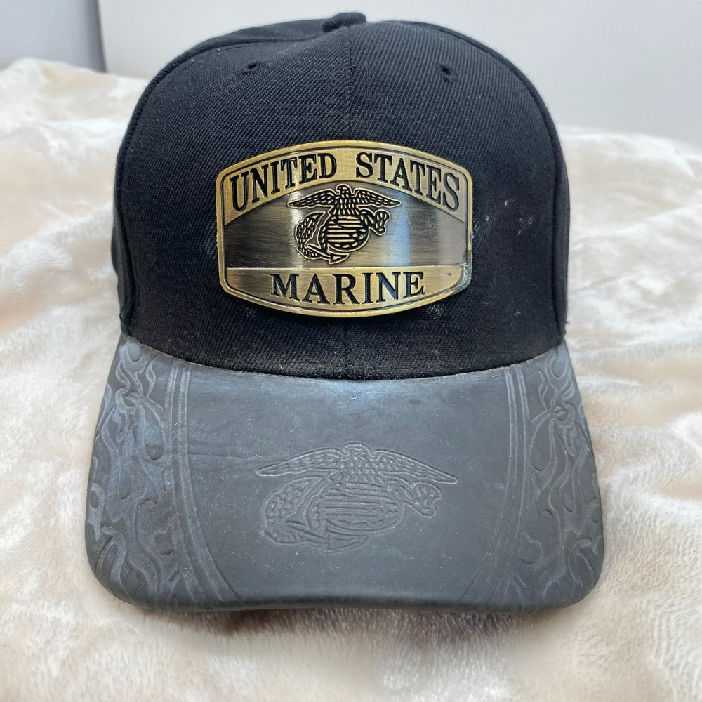 Marine Corps Metal Patch Seal Logo Baseball Cap XTRA Black Hat Adjustable